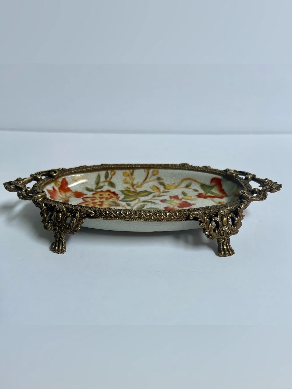 Antique Hua Rong Tang Zhi Chinese Chinoiserie hand-painted porcelain tray